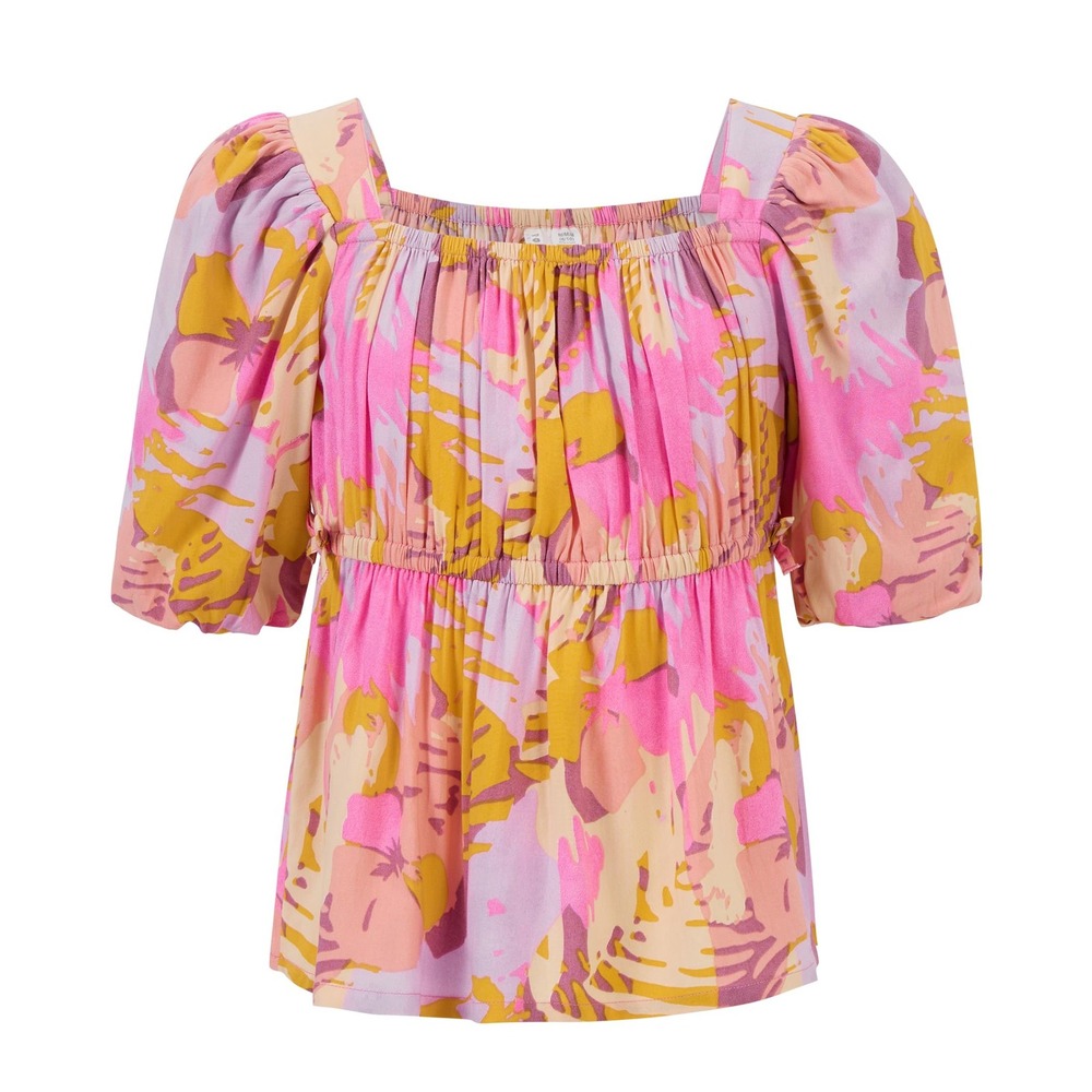 NWT Roxy Girls Summer Sol Top Peach Fuzz Floral Puff Sleeve Blouse Size M 8/10